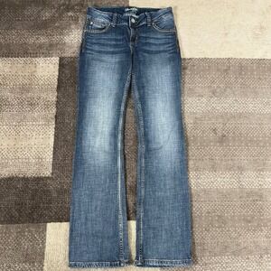 Wrangler Women 4x32 Bootcut Jeans Blue Denim Low Rise Whiskering Boho